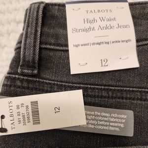 Talbots Black High Waist Straight Ankle Stretch Jeans Raven Wash Size 12 Reg NWT